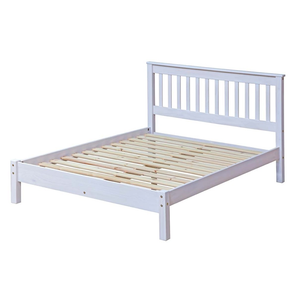 White Solid Pine Wood Double Bed Frame