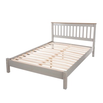 Grey Solid Pine Wood Double Bed Frame