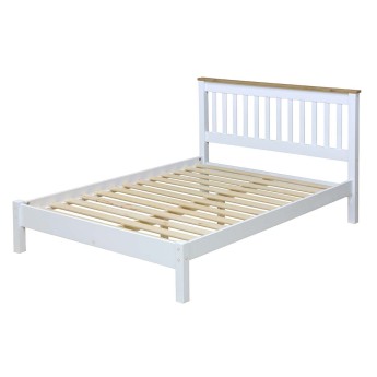 White & Natural Two-Tone Pine Wood Double Bed Frame