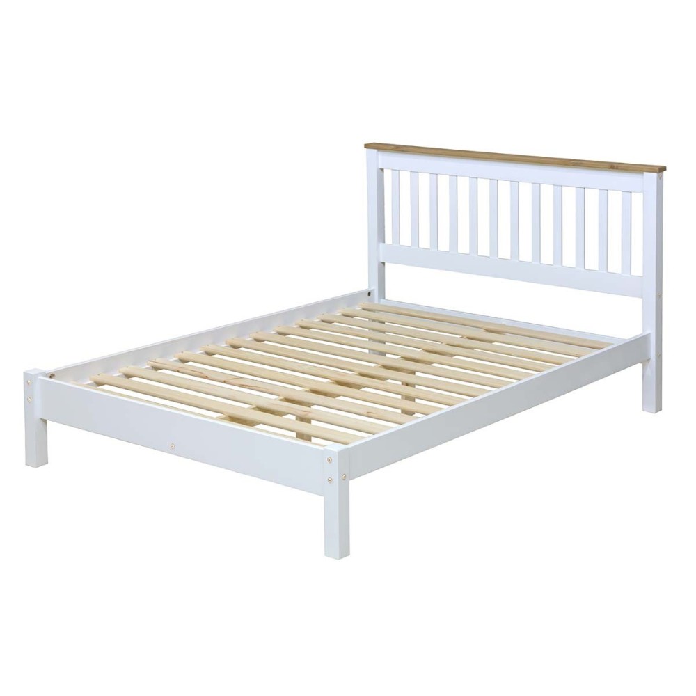 White & Natural Two-Tone Pine Wood Double Bed Frame