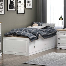 White Waxed Pine Single Cabin Bed with Storage