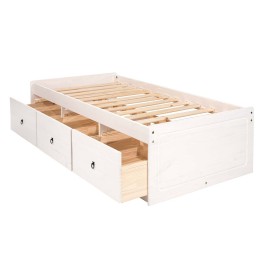 White Waxed Pine Single Cabin Bed with Storage