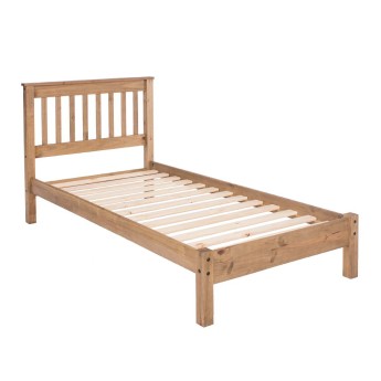 Antique Waxed Solid Pine Wood Single Bed Frame