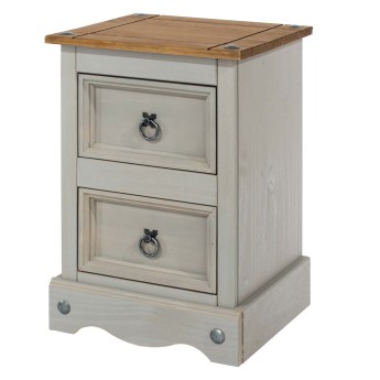Corona Grey Mexican-Inspired 2 Drawer Petite Bedside Cabinet