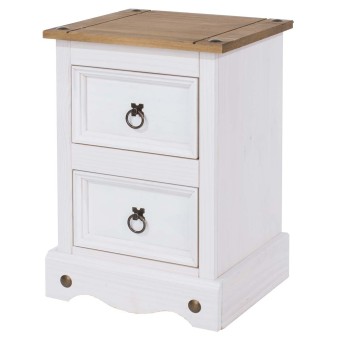 Corona White Mexican-Inspired 2 Drawer Petite Bedside Cabinet
