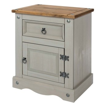 Corona Grey Mexican-Inspired Door & Drawer Bedside Cabinet