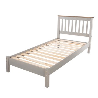 Grey Solid Pine Wood Single Bed Frame