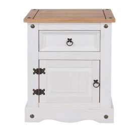 Corona White Mexican-Inspired Door & Drawer Bedside Cabinet