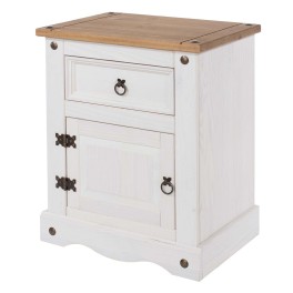 Corona White Mexican-Inspired Door & Drawer Bedside Cabinet