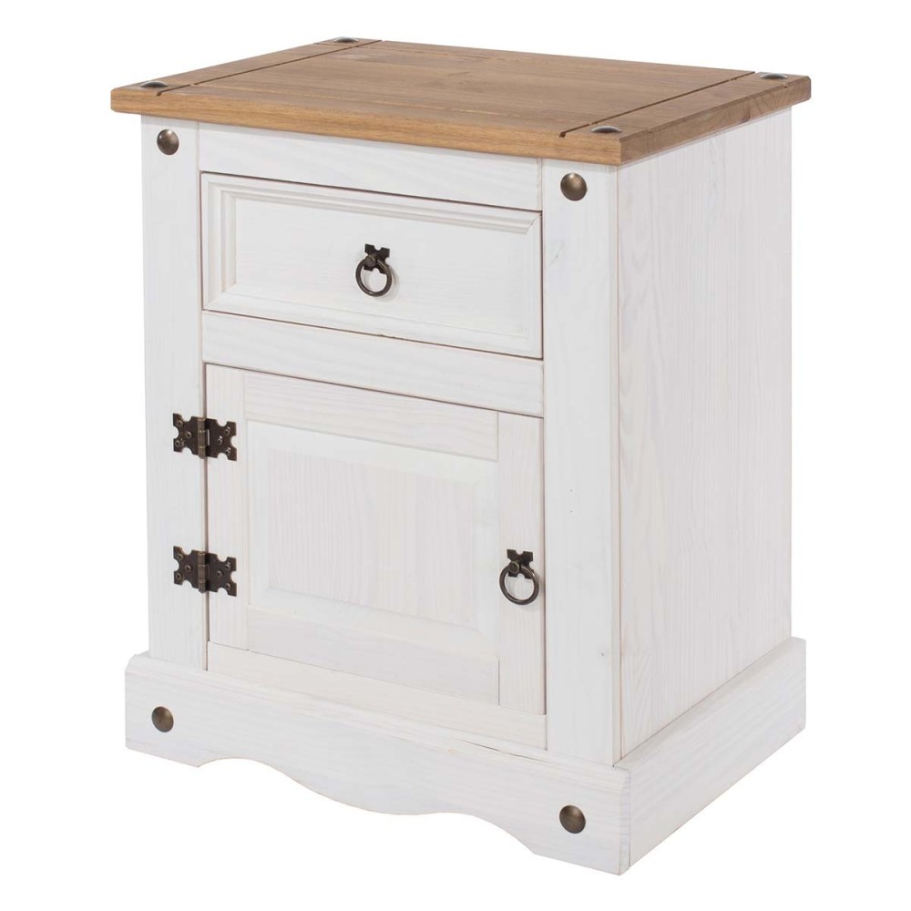 Corona White Mexican-Inspired Door & Drawer Bedside Cabinet
