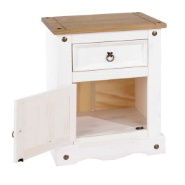 Corona White Mexican-Inspired Door & Drawer Bedside Cabinet