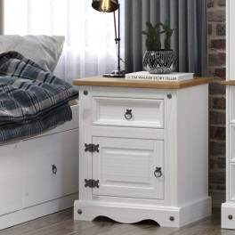 Corona White Mexican-Inspired Door & Drawer Bedside Cabinet