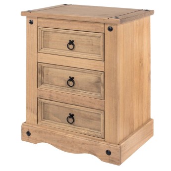 Corona Mexican-Inspired 3 Drawer Bedside Cabinet