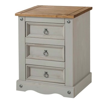 Corona Grey Mexican-Inspired 3 Drawer Bedside Cabinet