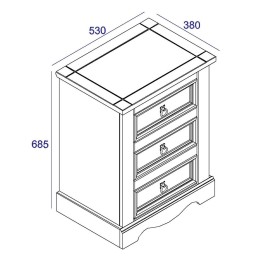 Corona White Mexican-Inspired 3 Drawer Bedside Cabinet