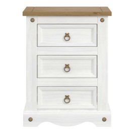 Corona White Mexican-Inspired 3 Drawer Bedside Cabinet