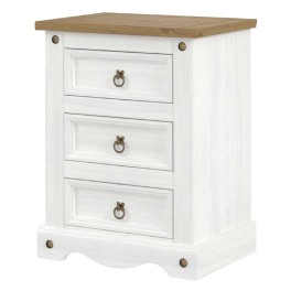 Corona White Mexican-Inspired 3 Drawer Bedside Cabinet
