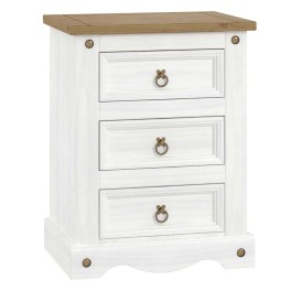 Corona White Mexican-Inspired 3 Drawer Bedside Cabinet