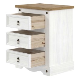 Corona White Mexican-Inspired 3 Drawer Bedside Cabinet