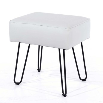 Grey PU Upholstered Rectangular Stool With Black Hairpin Legs