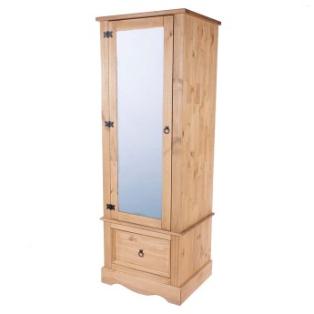 Corona Armoire Mirrored Mexican-Inspired Antique Waxed Pine Wardrobe