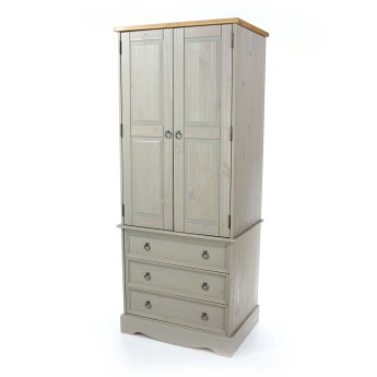 Corona Grey Narrow Antique Waxed Pine Wardrobe