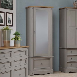 Corona Armoire Mirrored Grey Waxed Pine Wardrobe