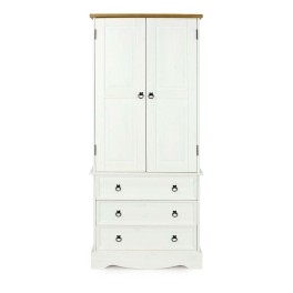 Corona White Narrow Antique Waxed Pine Wardrobe
