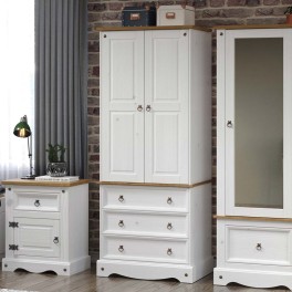 Corona White Narrow Antique Waxed Pine Wardrobe