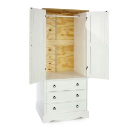 Corona White Narrow Antique Waxed Pine Wardrobe