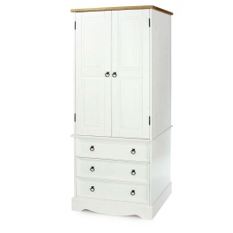 Corona White Narrow Antique Waxed Pine Wardrobe