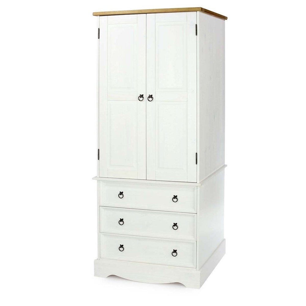 Corona White Narrow Antique Waxed Pine Wardrobe