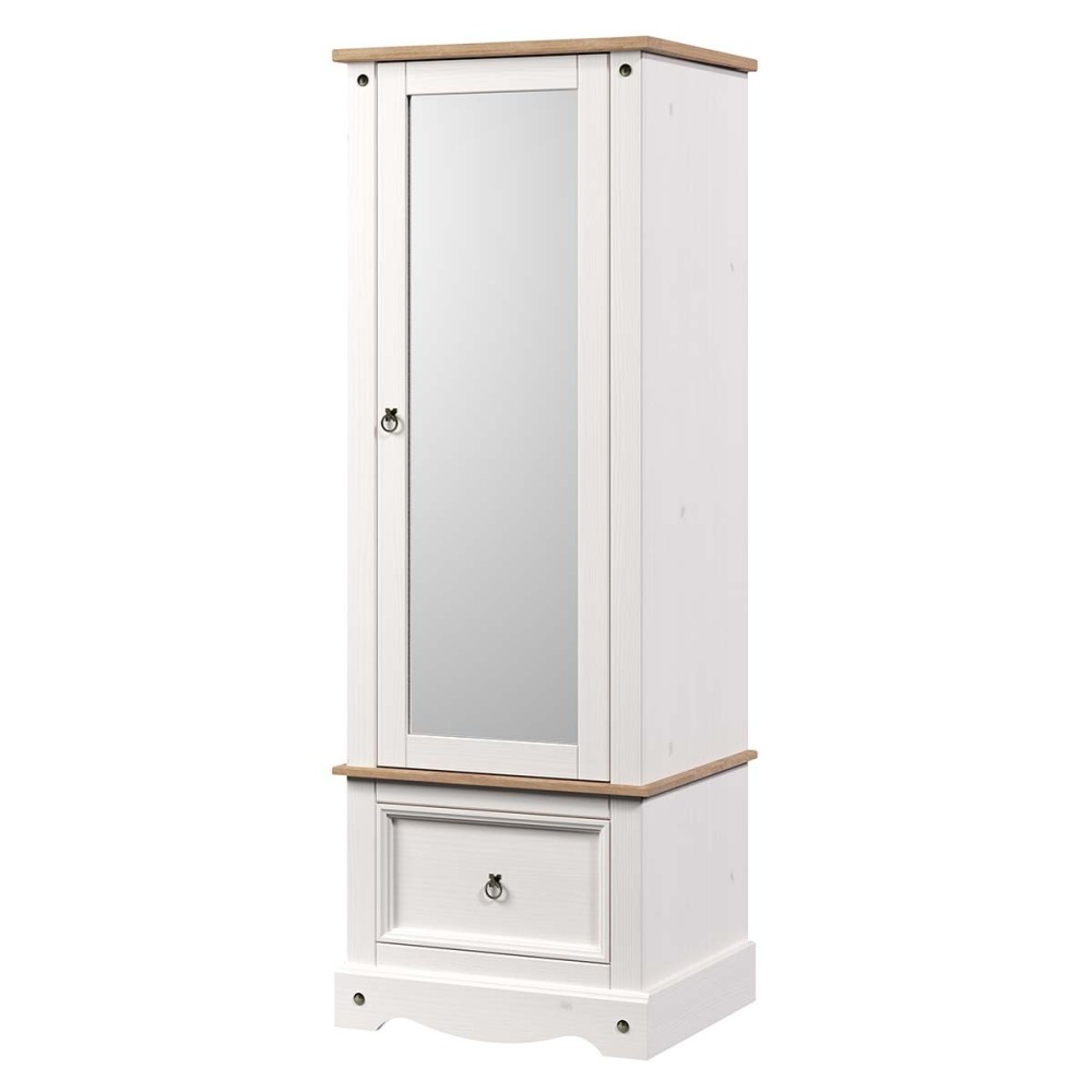 Corona Armoire Mirrored White Waxed Pine Wardrobe