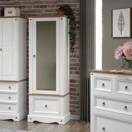 Corona Armoire Mirrored White Waxed Pine Wardrobe